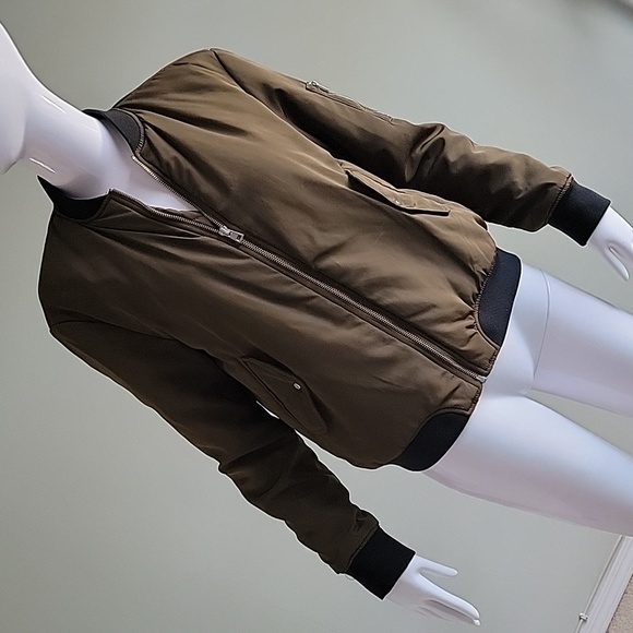 Zara TRF Outerwear Women’s  Olive Nylon Bomber Jacket Full Zip. Size Medium - Picture 3 of 14